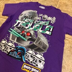 Angry Birds Star Wars Purple Graphic T-Shirt Kids Size 8 Fifth Sun Darth Vader